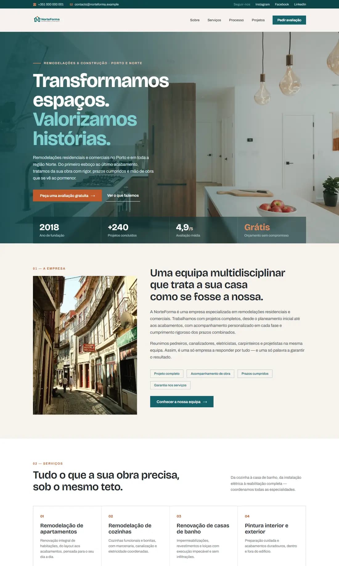 Página inicial do projeto de demonstração NorteForma